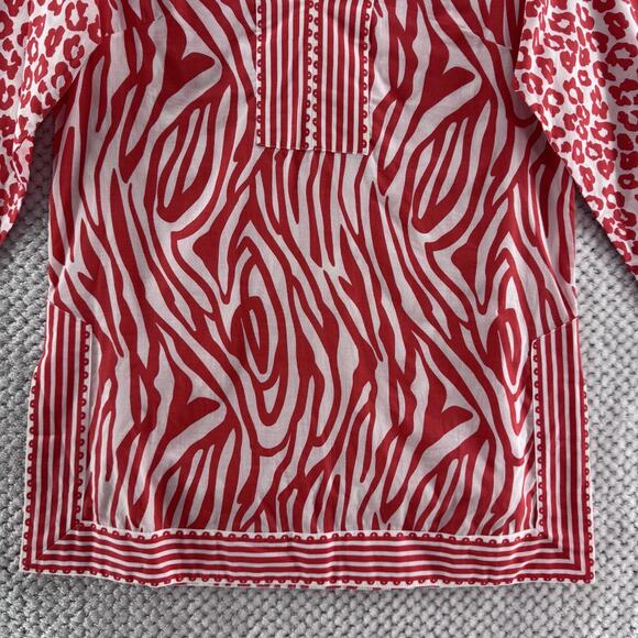 Gretchen Scott Top Womens S Orange Animal Print Tunic Pullover V-Neck 3/4 Sleeve - Picture 4 of 12